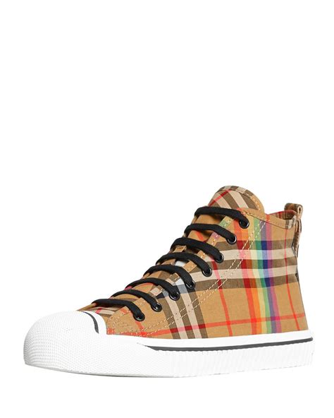 burberry men's kingly high-top rainbow check sneakers|Men’s Designer Sneakers .